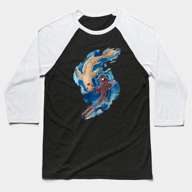 Koi fish Baseball T-Shirt by Karroart